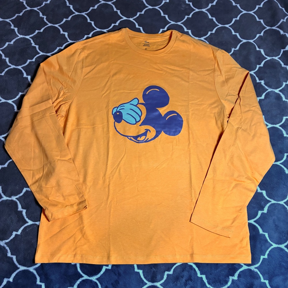 Disney Amazon Essentials Mens Mickey Mouse Long Sleeve T-Shirt Orange Large L